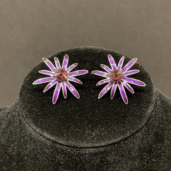 Jewelry - Purple Floral Earrings with Ruby Center